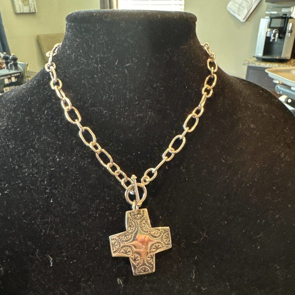 Vintage Silpada Sterling Silver VIRTUOSITY Cross Pendant Toggle Necklace N0557